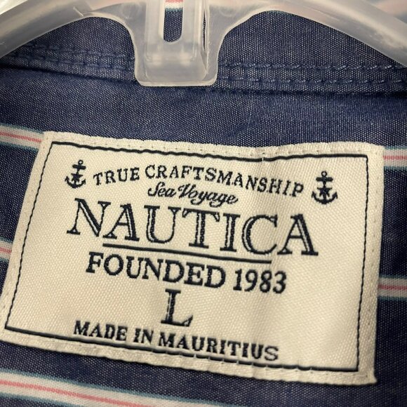 Nautica Men's Striped Button Up Shirt Long Sleeve Blue/Multi Size Large - Picture 8 of 9